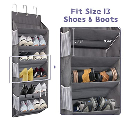 Over the Door Shoe Rack Organizer – Hanging Storage for 12 Pairs of Shoes, 6 Mesh Pockets + 6 Deep Large Pockets, 50lbs Capacity, for Closet, Bedroom, Dorm, Narrow Door (1 Pack) - style: 6 Layer
