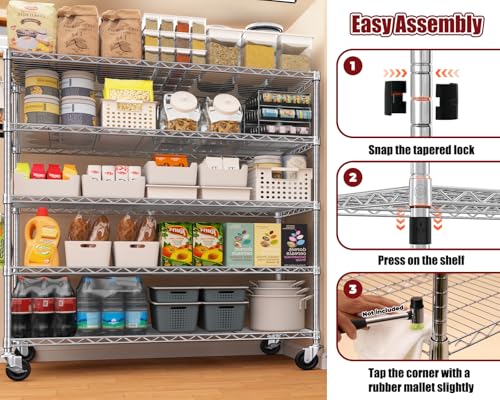 PrimeZone 5 Tier 48" Wx24''Dx81''H Wire Shelving with Wheels 3000lbs NSF Certified Storage Shelves Heavy Duty Metal Shelf Adjustable Rolling Rack Commercial Garage Restaurant Warehouse Kitchen Chrome - size: 48" W x 24" D x 81" H