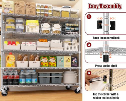 PrimeZone 5 Tier 48" Wx24''Dx81''H Wire Shelving with Wheels 3000lbs NSF Certified Storage Shelves Heavy Duty Metal Shelf Adjustable Rolling Rack Commercial Garage Restaurant Warehouse Kitchen Chrome - size: 48" W x 24" D x 81" H