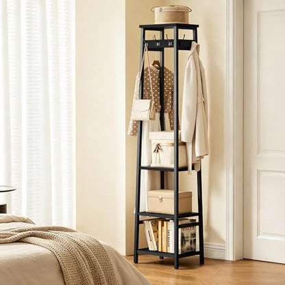 Coat Rack Freestanding, Coat Stand with 3 Shelves and 7 Hooks, Hall Tree Free Standing, Clothes Rack Stand Organizer for Bedroom, Hallway, Entryway, Living Room, Industrial Style, Black - color: Black, style: 3 Shelves