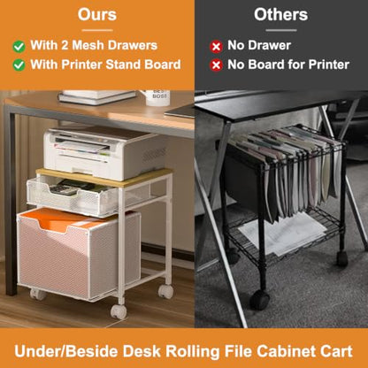 Tiaoheka Rolling File Cabinet Cart, Printer Stand with Storage Drawer, Mobile Filing Cabinet on Lockable Wheel, Hanging File Folder Organizer Beside Under Desk for Office Home, White (Patent Pending) - color: White