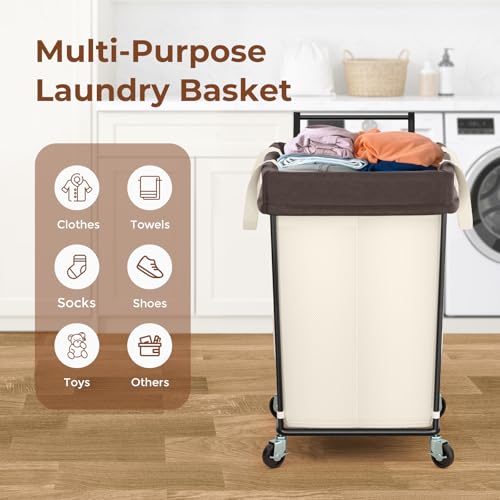 Mefirt 160L Laundry Hamper with Wheels and Handle, 2 Section Large Rolling Laundry Basket Bag with Wheels, Clothes Hamper Cart for Laundry, Bedroom, Bathroom and Dorm - color: Beige