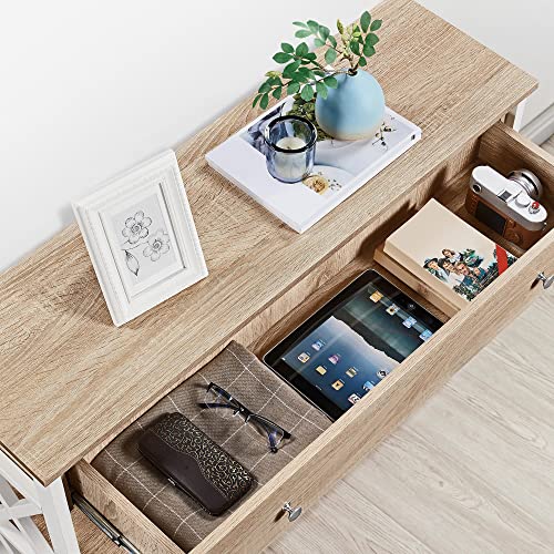 Topeakmart Sofa Console Table with 1 Drawer and 2 Open Storage, 3-Tier Hallway Table with Drawer for Living Room, Retro Console Table for Entryway, Light Oak - color: Light Oak, style: without Power Outlet