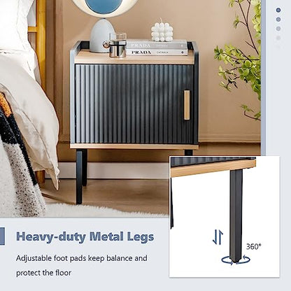 Giantex Nightstand with Storage, Bedside Table with Single Door Cabinet, Compact Floor Side Table with Heavy-Duty Metal Legs, Modern End Table for Living Room, Bedroom, Small Space, Gray