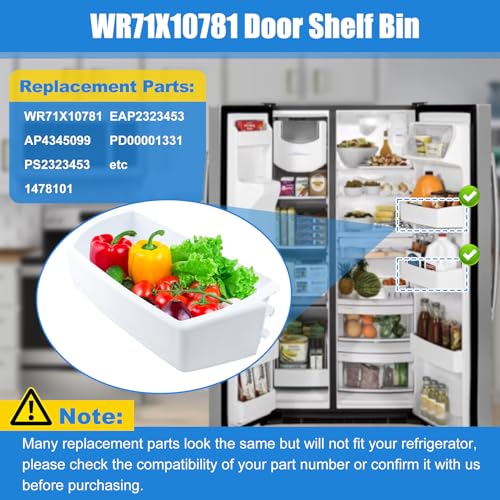 WR71X10781 Door Shelf Bin Compatible with ge, hotpoint Refrigerator: GSE25GGHECBB, GSS23GGKECBB, GSS25CSHKCSS, GSHS6HGDBCSS etc. Adjustable Door Bin Replacement PS2323453, AP4345099, 1478101 etc.