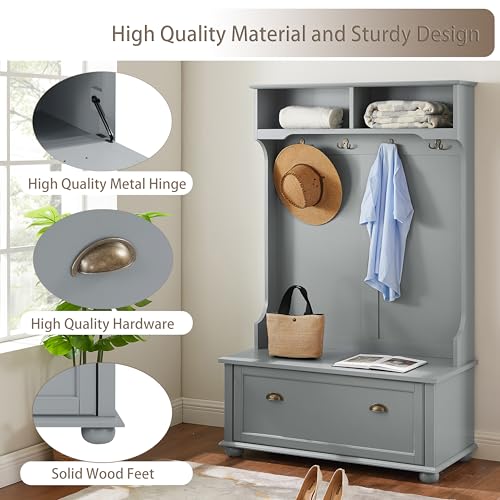 BROVAVE 64" 4-in-1 Multifunctional Small Storage Cabinet, Storage Cabinets with Premium MDF & Solid Wood, Tool Cabinet Tool-Free Assembly for Entryway & Living Room, Gray