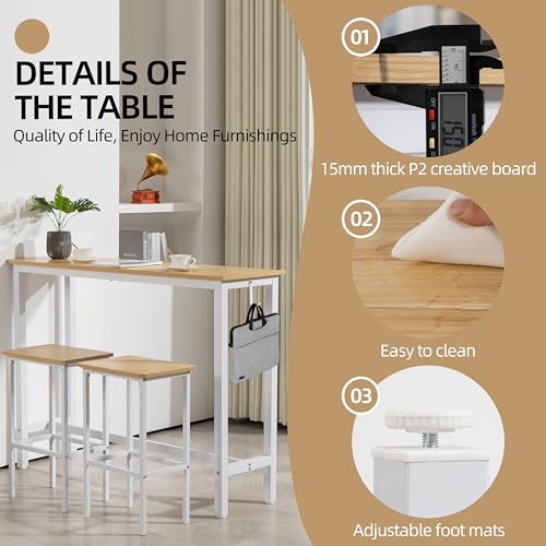 Finnhomy 52.7" Industrial Bar Table Set with 2 Stools - Counter Height Dining & Pub Table for Small Spaces, Kitchen, Apartment, Breakfast - Metal & Wood, Space-Saving Furniture - Oak Beige and White - color: Oak Beige+white, size: 52.7" Bar Table
