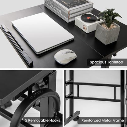 Tangkula Mobile Standing Desk, Height-Adjustable Laptop Podium Cart with Tilting Tabletop & Adjustable Angle, Rolling Stand Up Computer Desk with 2 Hanging Hooks & Lockable Casters for Home Office - color: Black