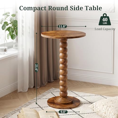 Round Side Table for Small Spaces, Modern Pedestal End Table with Solid Wood Spindle Leg, Small Drink Table Accent Nightstand for Living Room, Bedroom, Sofa Side, Apartment & Office, Brown - color: Brown