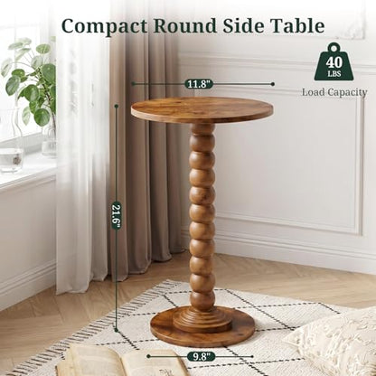 Round Side Table for Small Spaces, Modern Pedestal End Table with Solid Wood Spindle Leg, Small Drink Table Accent Nightstand for Living Room, Bedroom, Sofa Side, Apartment & Office, Brown - color: Brown