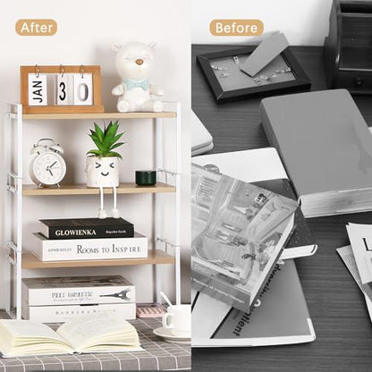 YGYQZ Desk Shelf Organizer for Top of Desk, 3-Tier Desktop Bookshelf, White & Wood - color: 3-tier White/Wood
