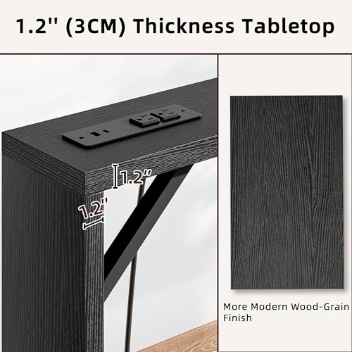 TIQLAB Sofa Table, 79 inch (1.2'' Thickness) Long Console Table Behind Couch, Narrow Entryway Table with Angled Metal Frame, Industrial Console Table, Black - color: Black, size: 79''L x 5.9''W x 31.5''H