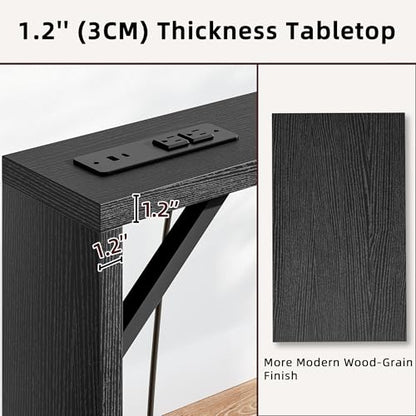 TIQLAB Sofa Table, 79 inch (1.2'' Thickness) Long Console Table Behind Couch, Narrow Entryway Table with Angled Metal Frame, Industrial Console Table, Black - color: Black, size: 79''L x 5.9''W x 31.5''H
