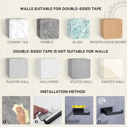 LANC Self-Adhesive Toilet Paper Holder, Matte Black Toilet Tissue Holder Wall Mounted for Bathroom Kitchen, Stick On Paper Roll Holder with No Drilling Rustproof Stainless Steel, A8307MB - color: Matte Black, size: Right Hand(Adhesive)