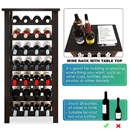 SMIBUY Bamboo Wine Rack, 28 Bottles Display Holder with Table Top, 7-Tier Free Standing Storage Shelves for Kitchen, Pantry, Cellar, Bar (Black) - color: Black