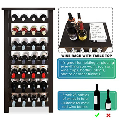 SMIBUY Bamboo Wine Rack, 28 Bottles Display Holder with Table Top, 7-Tier Free Standing Storage Shelves for Kitchen, Pantry, Cellar, Bar (Black) - color: Black