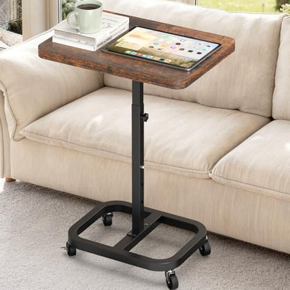 Adjustable Height Mobile TV Tray Table with Wheels, Portable Rolling Desk, and Laptop Table for Eating on Couch or Sofa, Featuring Upgraded Alloy Steel Support and a Sturdy Quadrilateral Base