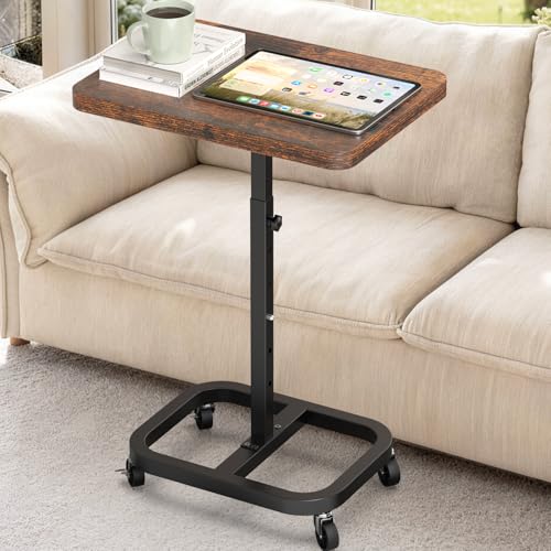 Adjustable Height Mobile TV Tray Table with Wheels, Portable Rolling Desk, and Laptop Table for Eating on Couch or Sofa, Featuring Upgraded Alloy Steel Support and a Sturdy Quadrilateral Base