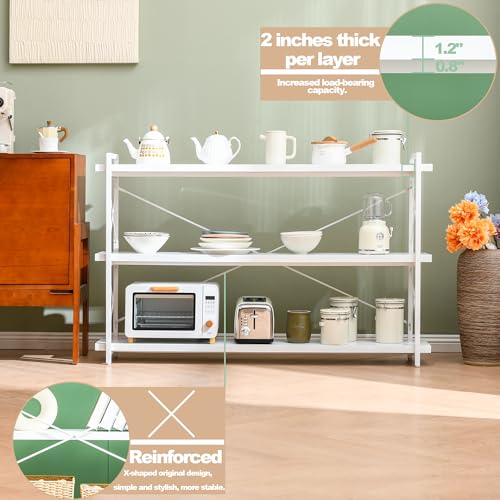 HCHQHS Bookshelf, 3-Tier Long Industrial Bookcase, White Open Book Shelf, Freestanding Horizontal Bookshelves with Metal Frame - color: Cloud White, size: 3-Tier (56.7"W x 35.8"H)