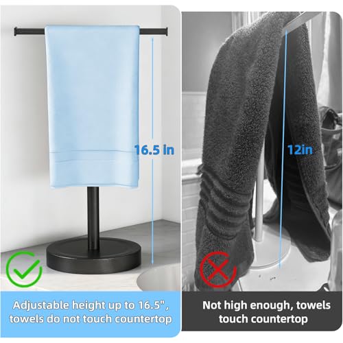 Hand Towel Stand, Stainless Steel Hand Towel Holder Rack for Bathroom Countertop, 16.5Inch Adjustable Retractable T-Shape Free Standing Hand Towel Rack for Bathroom Kitchen Countertop, Matte Black - size: T-Shape