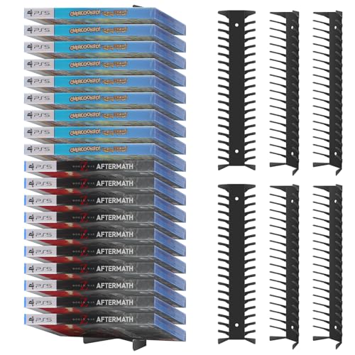 Video Game Storage Wall Mount - 6PCS Heavy-Duty Metal Game Case Holder Media Storage Shelves for PS, Xbox, DVD, Switch Game Organizer Display Stand, Holds up to 114 - size: 6-Pack