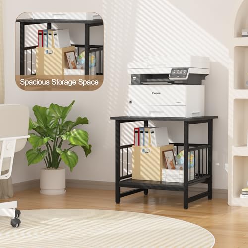 End Table, Industrial Side Table with 2-Tire Storage Shelf, 180LBS Mini Fridge Stand with Adjustable Feet, 18"x18" Wood Night Stand Small Bedside Table with Sturdy Metal Frame for Living Room Bedroom - color: Black 18inch
