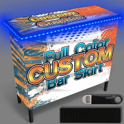 PartyLife NEW & Improved Portable Bar Table w/LED Lights, Folding Steel Legs, 2 Bar Skirts, Supportive Storage Shelf & Carrying Case - Custom - color: Custom, size: Standard, style: LED Lights
