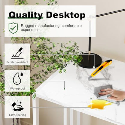 Lutown-Teen 35 inch Folding Small Desk, Writing Gaming Computer Camping Desk for Small Spaces, No Assembly Required Home Office Table, White Marble - color: White Marble, size: 35 Inch