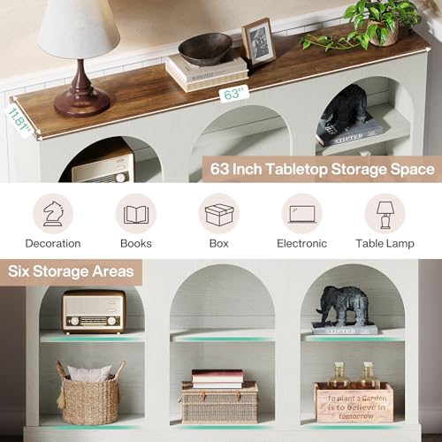 Tribesigns Farmhouse Console Table, 63-Inch Long Entryway Table with 3 Tier Storage, Wooden Rectangular Sofa Table Behind The Couch for Entrance, Hallway, Living Room, Off-White and Brown - color: Off-white and Brown