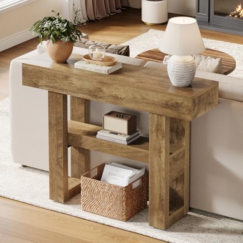 Tribesigns 41.34-Inch Farmhouse Console Table, 2-Tier Narrow Sofa Table Behind The Couch, Entryway Furniture with Storage Shelves for Hallway Foyer Living Room, Light Brown - color: Light Brown