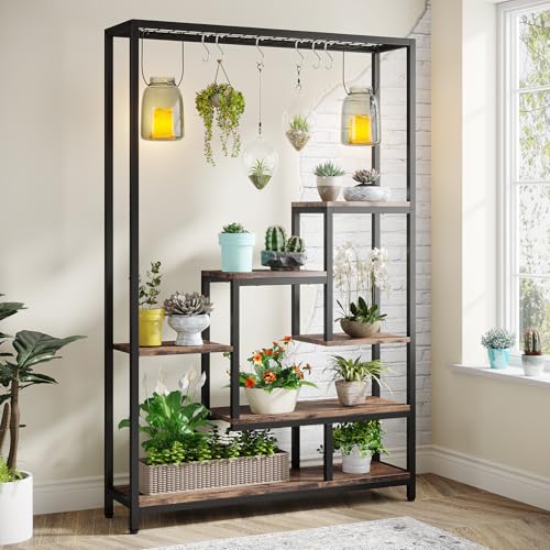 Tribesigns 5-Tier Tall Indoor Plant Stand, 70.9 inches Large Metal Plant Shelf with 6PC S Hanging Hooks, Multi-Purpose Flower Bonsai Pots Display Rack for Indoor, Garden, Balcony, Living Room