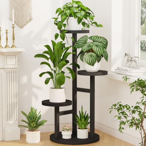 LASZOLA Wood Small Plant Stand Table Tall for Indoor Corner, 3 Tier Black | Flower Pot Holder Rack for Multiple Plants, Rustic Planter Shelf Display for Patio Garden Balcony Living Room - color: Standard Black, size: 3 Tier