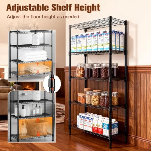 Wire Rack 5 Tier Shelving Unit - Heavy Duty Metal Storage Shelves 29.92" L x 13.78" W x 59.84" H Adjustable Wire Shelving Rack for Kitchen Storage Shelves, Garage Storage Rack | Multi Layer Adjustable Metal Wire Frame, Strong Weight Capacity, Great for Ki