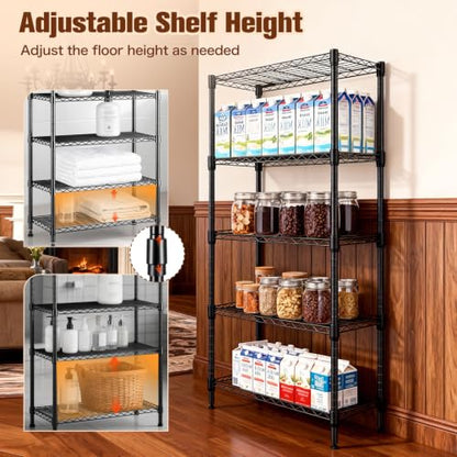 Wire Rack 5 Tier Shelving Unit - Heavy Duty Metal Storage Shelves 29.92" L x 13.78" W x 59.84" H Adjustable Wire Shelving Rack for Kitchen Storage Shelves, Garage Storage Rack | Multi Layer Adjustable Metal Wire Frame, Strong Weight Capacity, Great for Ki