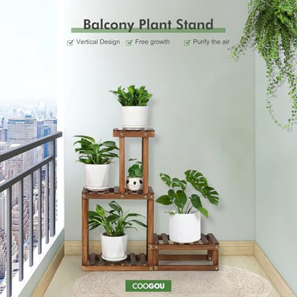 Wood Plant Stand Indoor Outdoor 4 Tiers Plant Rack Corner Planter Shelf Flower Pot Holder for Living Room Garden Patio Yard Porch (Space Saving,27.6”,Small)