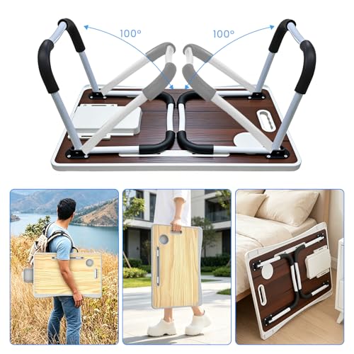 Laptop Bed Table with Storage & Cup Holder - Foldable Bed Table for Laptop, Portable Lap Desk Bed Tray for Breakfast in Bed, Writing, Reading, Working, Eating on Sofa or Floor (144 Jungle)