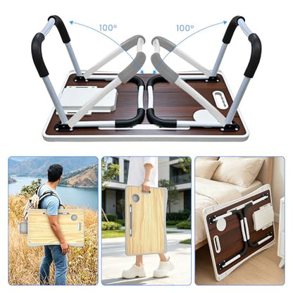 Laptop Bed Table with Storage & Cup Holder - Foldable Bed Table for Laptop, Portable Lap Desk Bed Tray for Breakfast in Bed, Writing, Reading, Working, Eating on Sofa or Floor (144 Jungle)