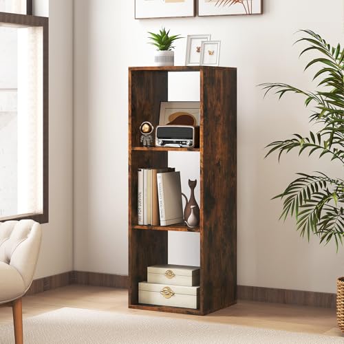3 Cube Storage Organizer, Small Bookshelf for Small Space, 3 Shelf Bookcase with Open Back, Wooden Display Shelf for Bedroom, Living Room - color: Rustic Brown, size: 3-Cube