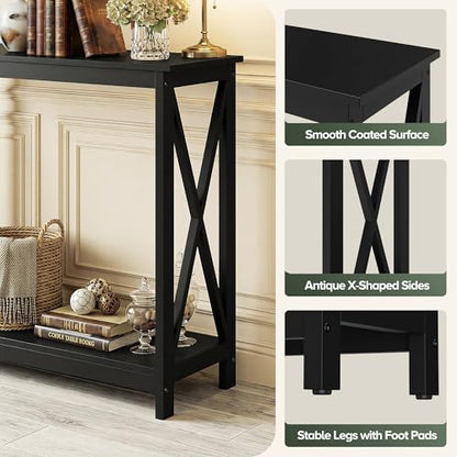 JupiterForce 39.4'' Entryway Table Console Table, 2-Tier Narrow Sofa Side Table with Storage Shelves for Entryway, Living Room, Hallway, Office, Foyer, Space Saving (Black) - color: Black