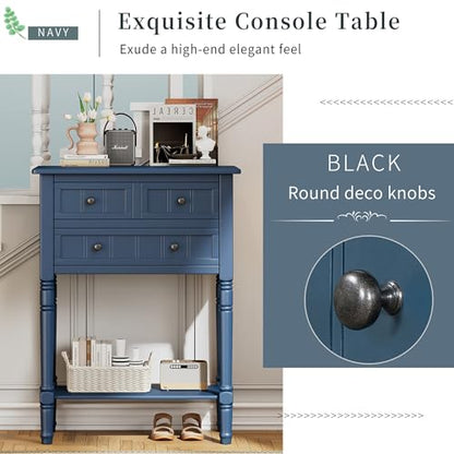 24'' Entryway Table, Small Console Table with Storage Drawers and Shelf, Hallway Table for Entryway Hallway Foyer, Farmhouse Solid Wood Frame (Dark Blue) - color: Dark Blue