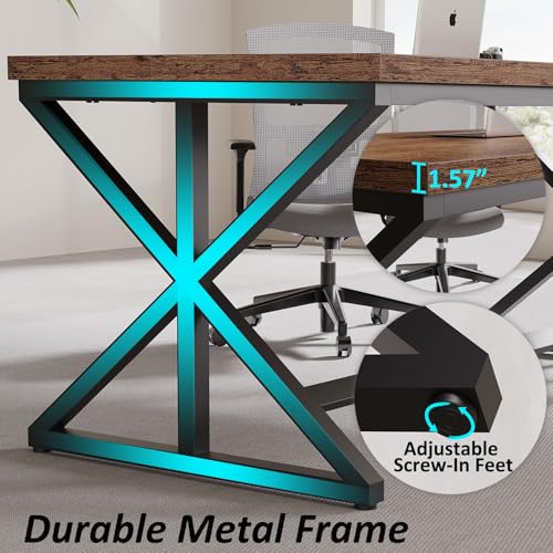 Industrial Computer Desk, Wooden Metal Office Desks Rustic Brown 60 in | Large Long Simple Gaming Executive Computer Desk Table, Wood Student Study Computer Table for Bedroom Living Room - color: Rustic Brown Oak, size: 60 Inch
