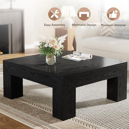 Tribesigns 39.4-Inch Square Coffee Table for Living Room, Farmhouse Accent Center Cocktail Table with Sturdy Wooden Legs, Easy Assembly, MDF, Black - color: Black