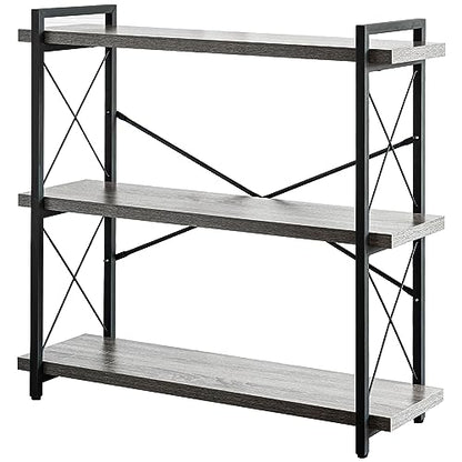 HCHQHS Bookshelf, 3-Tier Industrial Bookcase, Rustic Open Book Shelf, Freestanding Horizontal Bookshelves with Metal Frame - color: Grey, size: 3-Tier (35.8"W x 35.8"H)