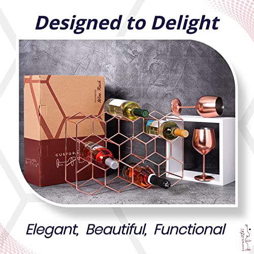 Gusto Nostro Countertop Wine Rack - 14 Bottle Freestanding Modern Metal Wine Rack - 3 Tier Tabletop Wine Holder Stand for Cabinet, Pantry Wine Bottle Storage - No Assembly Required (Small, Rose Gold) - color: Rose Gold