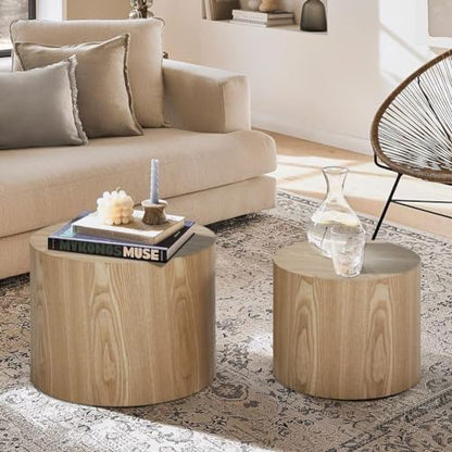 Round Coffee Table Set of 2, Nesting Coffee Table and End Table Set Wood Small Circle Drum Side Table for Living Room Office, No Assembly,Wooden - color: Wooden