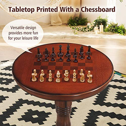 Giantex Round Dining Table, 30" D X 41.5" H, Wooden Pub Pedestal Side Table W/Chessboard, Adjustable Foot Pads, Multi-Purpose Dinner Table for Small Space, Kitchen, Dining Room, Restaurant, Walnut - color: Walnut, size: 30"Dx41.5"H