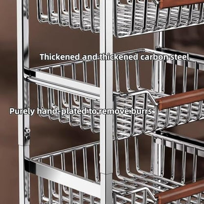 5-Tier Rolling Fruit & Vegetable Storage Cart with Drawers, Extra-Thick Metal Kitchen Organizer Cart on Wheels, Fruit Basket Stand& Fruteros para Cocina, Narrow Pantry Cart for Storage - size: 5-Tier Extra-Thick