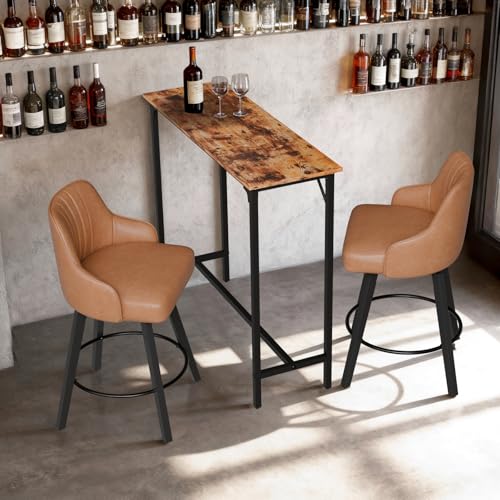 VINGLI 43 Inch Bar Table, Rectangular Counter Height Home Pub Table, Brown | High Top, Multi-Scene Use for Kitchen Dining Living Room Sofa Entryway, Wooden Tabletop & Metal Base, Easy to Install - color: Brown, size: 43"L