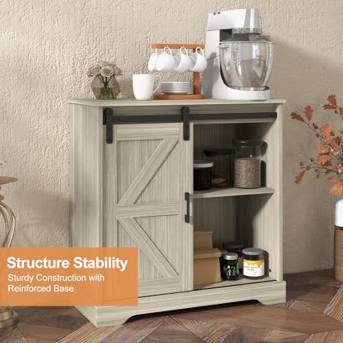Panana Sliding Barn Door Buffet Sideboard Storage Cabinet Coffee Bar Kitchen Farmhouse Style (Oak) - color: Oak