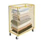 Metal Laundry Basket Cart, Rolling Laundry Hamper with Wheels, Freestanding Square Mobile Storage Cart, Raised Bottom, Round Handles, Hollow Mesh (Gold, 16.9x9x17.7in) - color: Gold, size: 16.9x9x17.7in